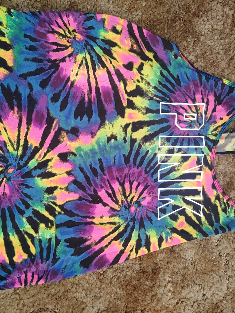 PINK Tie-Dye Active Tank Top - Neon Rainbow